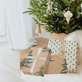 Kraft Waterverf Winter Pine Green Tree Kerstmis Cadeaupapier