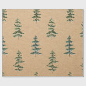 Kraft Waterverf Winter Pine Green Tree Kerstmis Cadeaupapier (Vlak)