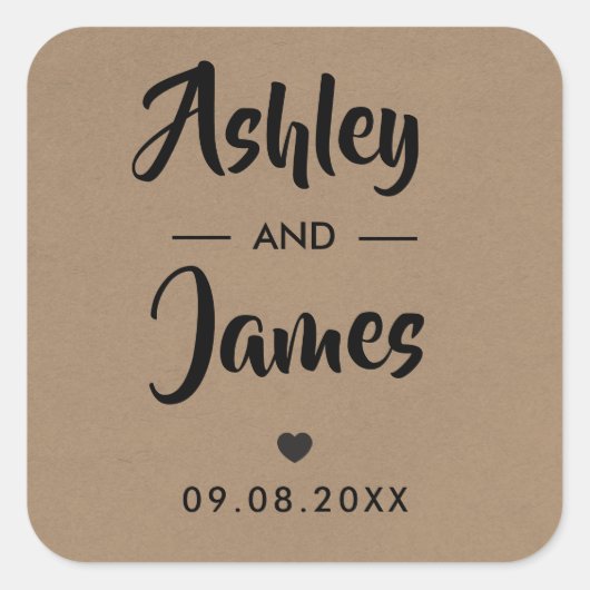 Kraft Wedding Favor Sticker, gepersonaliseerd, Nam Vierkante Sticker (Voorkant)