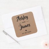 Kraft Wedding Favor Sticker, gepersonaliseerd, Nam Vierkante Sticker (Envelop)