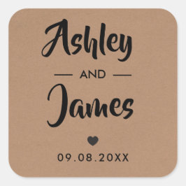 Kraft Wedding Favor Sticker, gepersonaliseerd, Nam Vierkante Sticker
