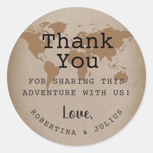 Kraft. Wereldkaart reisthema dank u Ronde Sticker (Voorkant)