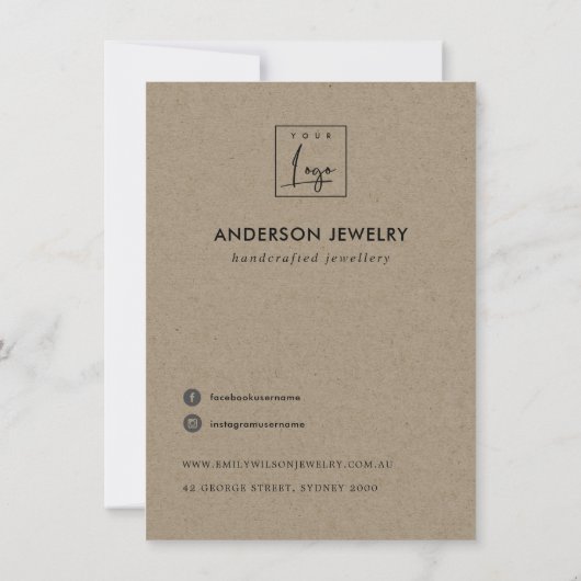 KRAFT WHITE BROWN ABSTRACT BEDRIJF LOGO BEDANKKAART (Achterkant)