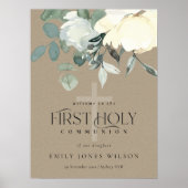 KRAFT WHITE FLORAL FIRST HOLY COMMUNION WELCOMM POSTER (Voorkant)