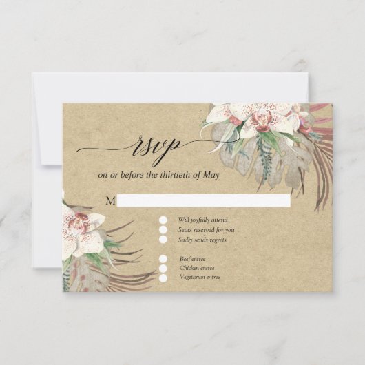 Kraft White Orchid Floral Tropical Foliage RSVP (Voorkant)