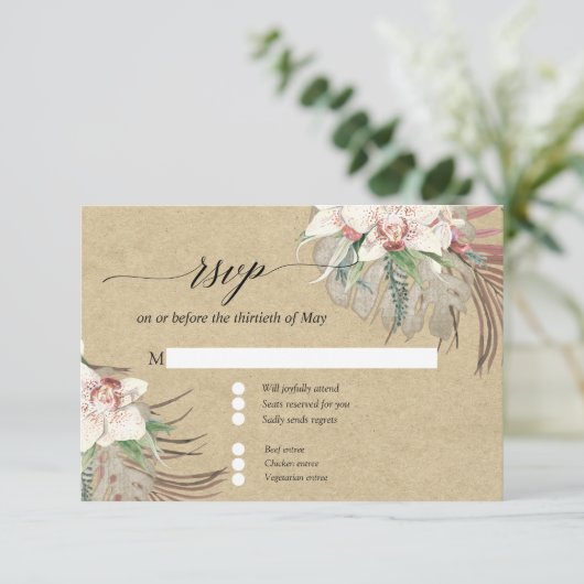 Kraft White Orchid Floral Tropical Foliage RSVP (Staand voorkant)