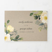 KRAFT WHITE YELLOW PEONY FLORAL WATERVERF WEDING DRIELUIK UITNODIGING (Cover)