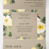 KRAFT WHITE YELLOW PEONY FLORAL WATERVERF WEDING DRIELUIK UITNODIGING (Binnenkant midden)
