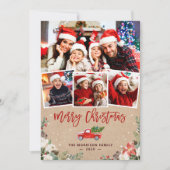 Kraft Winter Floral Kerstmis 4 Foto Feestdagenkaart (Voorkant)