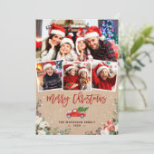Kraft Winter Floral Kerstmis 4 Foto Feestdagenkaart (Staand voorkant)