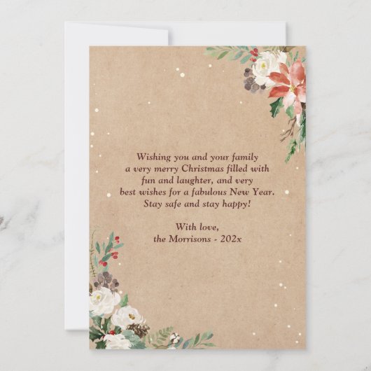 Kraft Winter Floral Kerstmis 4 Foto Feestdagenkaart (Achterkant)