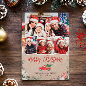 Kraft Winter Floral Kerstmis 4 Foto Feestdagenkaart