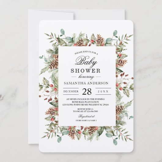 Kraft Winter Green Pine Cone Lijst Kaart (Voorkant)