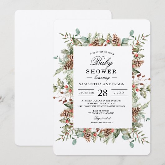 Kraft Winter Green Pine Cone Lijst Kaart (Voorkant / Achterkant)