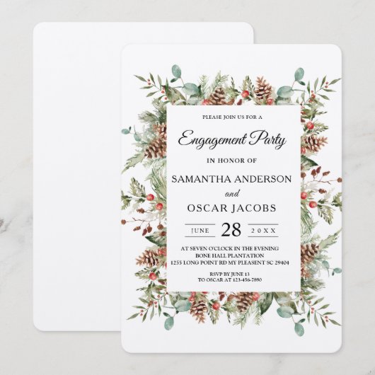 Kraft Winter Green Pine Cone Lijst Kaart (Voorkant / Achterkant)