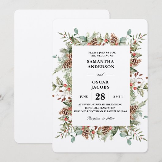 Kraft Winter Green Pine Cone Lijst Kaart (Voorkant / Achterkant)