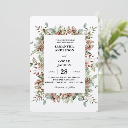 Kraft Winter Green Pine Cone Lijst Kaart (Staand voorkant)