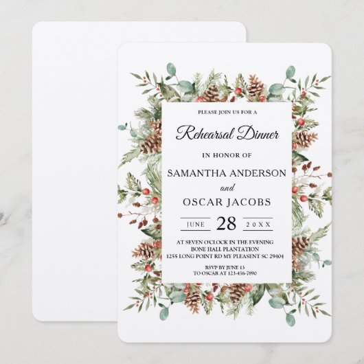 Kraft Winter Green Pine Cone Lijst Kaart (Voorkant / Achterkant)