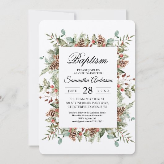 Kraft Winter Green Pine Cone Lijst Kaart (Voorkant)