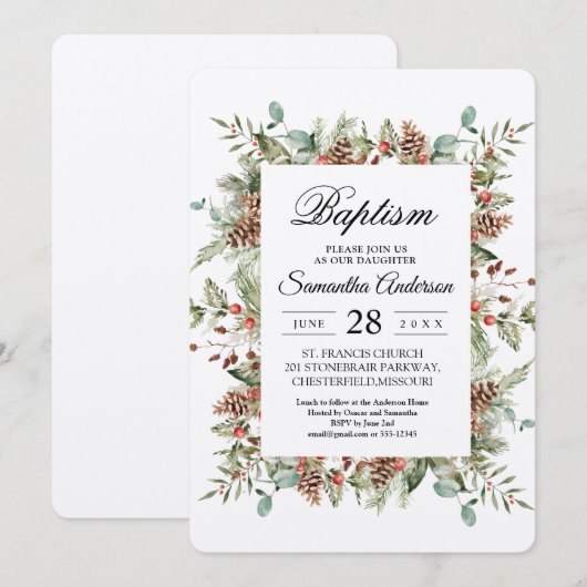 Kraft Winter Green Pine Cone Lijst Kaart (Voorkant / Achterkant)