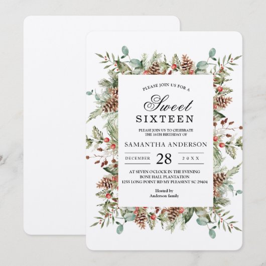 Kraft Winter Green Pine Cone Lijst Kaart (Voorkant / Achterkant)