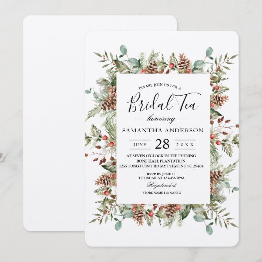 Kraft Winter Green Pine Cone Lijst Kaart (Voorkant / Achterkant)