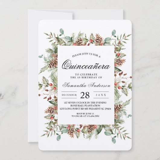 Kraft Winter Green Pine Cone Lijst Kaart (Voorkant)