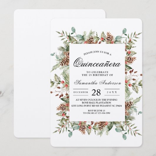 Kraft Winter Green Pine Cone Lijst Kaart (Voorkant / Achterkant)