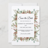 Kraft Winter Green Pine Cone Lijst Save The Date (Voorkant)