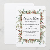 Kraft Winter Green Pine Cone Lijst Save The Date (Voorkant / Achterkant)