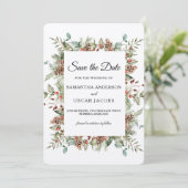 Kraft Winter Green Pine Cone Lijst Save The Date (Staand voorkant)