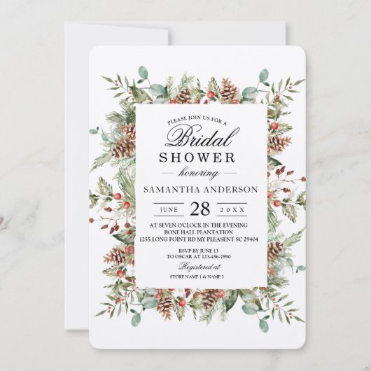 Kraft Winter Groen Dennenkegel Frame Kaart (Voorkant)