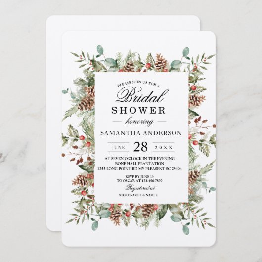 Kraft Winter Groen Dennenkegel Frame Kaart (Voorkant / Achterkant)