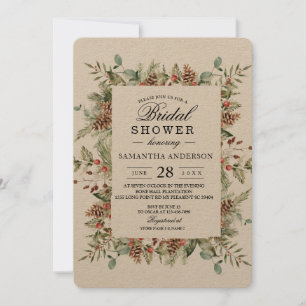 Kraft Winter Groen Dennenkegel Frame Kaart