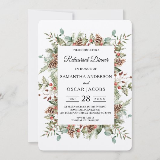 Kraft Winter Groen Pijnboomkegel Frame Kaart (Voorkant)