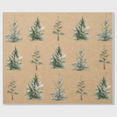 Kraft Winter Pine Green Waterverf Tree Cadeaupapier (Vlak)