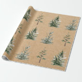 Kraft Winter Pine Green Waterverf Tree Cadeaupapier (Uitgerold)