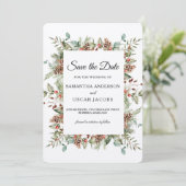 Kraft Wintergroene Dennenappel Lijst Save The Date (Staand voorkant)