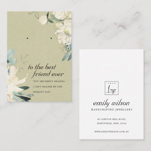 KRAFT WITTE BLOEMIGE VRIEND OORBEL DISPLAY KAART PLAATSKAARTJE (Voorkant / Achterkant)