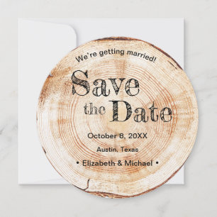 Kraft Wood Disc Slice Simulation Print Wedding Kaart