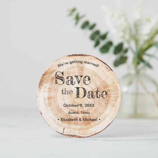 Kraft Wood Disc Slice Simulation Print Wedding Kaart (Staand voorkant)