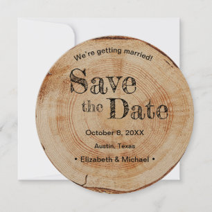 Kraft Wood Disc Slice Simulation Print Wedding Kaart
