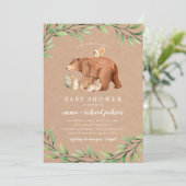 Kraft Woodland Greenery Forest Animals Baby shower Kaart (Staand voorkant)