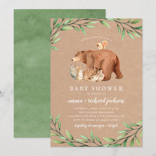 Kraft Woodland Greenery Forest Animals Baby shower Kaart