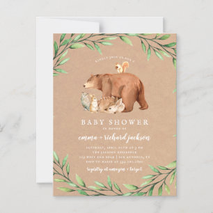 Kraft Woodland Greenery Forest Animals Baby shower Magnetische Uitnodiging