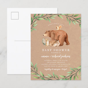 Kraft Woodland Greenery Forest Animals Baby shower Uitnodiging Briefkaart