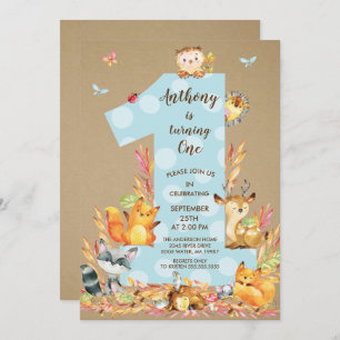 Kraft Woodland One Boys Birthday Invitation Kaart