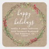 Kraft Wreath Holiday Return Address Vierkante Sticker (Voorkant)