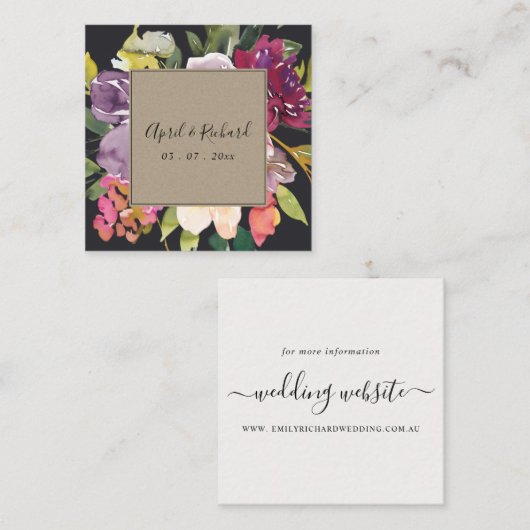 KRAFT YELLOW BLACK BURGUNDY FLORAL WEDDING WEBSITE VIERKANTE VISITEKAARTJE (Voorkant / Achterkant)