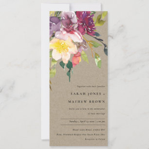 KRAFT YELLOW BLUSH BURGUNDY FLORAL BUNCH WEDING KAART